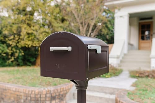 Image of Architectural Mailboxes 950020RZ Centennial Post Mount Mailbox, XL, Rubbed Bronze | Galvanized steel build for outside with rust-resistant powder-coat finish and a magnetic door closure. USPS approved.