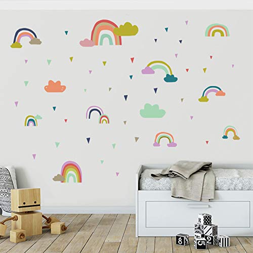Colorful Rainbow Wall Decals, HOLENGS Peel and Stick Removable Cartoon Rainbow Wall Stickers Multicoloured Rainbow Wall Decor for Kids Girls Baby Bedroom Living Room Classroom Nursery Home Decoration