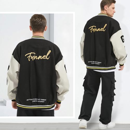 Image of Mens Varsity Jacket Baseball Bomber Jacket Vintage Unisex Streetwear Coats with Patchwork Hipster Utility Tops