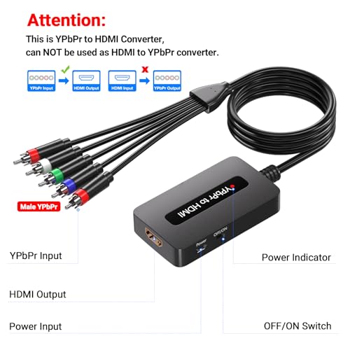 Convertidor de componente a HDMI 1080P con conector YPbPr macho para DVD 5