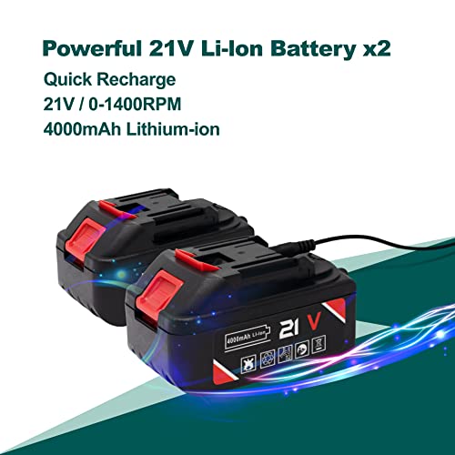 Kinswood Lithium-Ion 2Pc Batterie Rechargeable Cordless Brushless Motor Lithium-Ion Power Impact Wrench Driver Kit 1/2" 21V, Fast Charger #TOP5