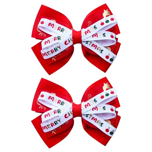 2PCS Christmas Hair Bows for Girls 4 Inches Red Elk Grosgrain Ribbon Hair Accessories Small Xmas Boutique Hair Clips Elk Christmas Hair Accessories for Toddler Baby Girls