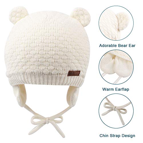 Xiaohawang Warm Baby Hat Cute Bear Toddler Earflap Beanie For Fall Winter (0-7Months, White) #TOP3
