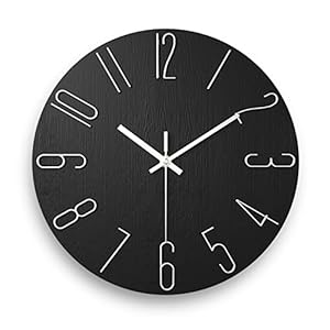 12 Inch Wall Clock Silent Non Ticking, Preciser Modern Style Decor Clock for Home, Office, School, Kitchen, Bedroom, Living Room (Black)