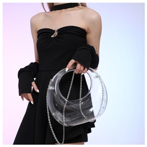 Image of Acrylic Evening Clutch Purse Top-handle Moon Hobo Bag, Elegant Marble Handbag for Wedding Cocktail Party