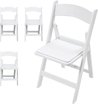 Fohfurniture Set of 4 White Folding Chairs with Vinyl Seats | Lightweight Foldable, 1000LB Weight Capacity, Stackable Resin, For Weddings, Church, Events & Banquets
