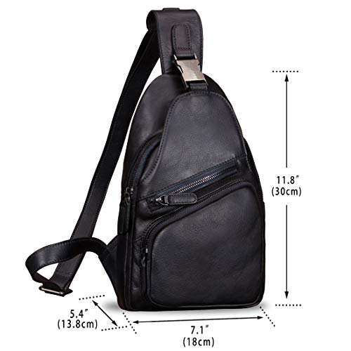 Genuine Leather Sling Bag for Men Women Crossbody Shoulder Backpack Handmade Chest Bag Motorcycle Daypack Travel 5