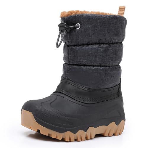 Ahannie Kids Boys Winter Snow Boots Waterproof Anti-Slip Warm Outdoor Shoes(Toddler/Little Kid/Big Kid)(Black-1)