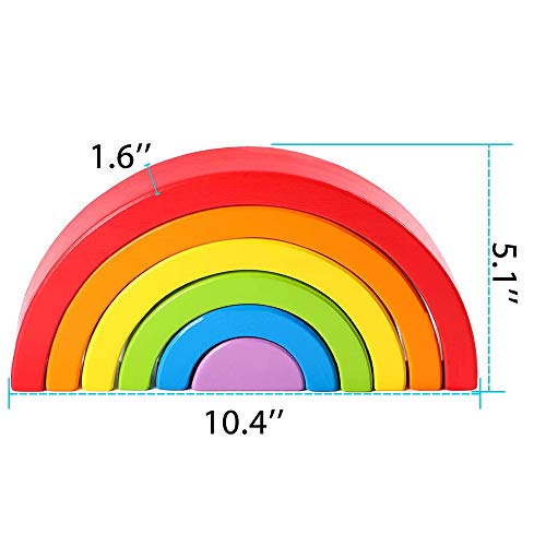 Vigeiya Wooden Rainbow Stacking Toy Color Sorting Toys Funny Stacker Building Blocks Early Educational for Kids Toddlers