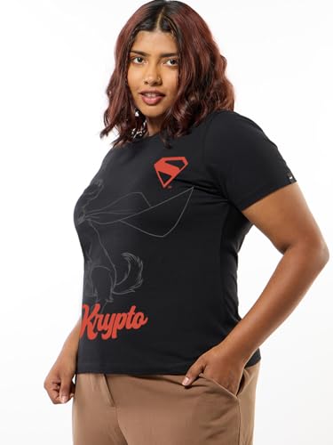 Image of Bewakoof Official DC Merchandise Superman Women's Graphic Print Regular Fit Half Sleeve Round Neck Pure Cotton Plus Size T-Shirt