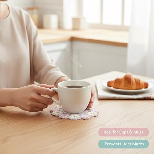 Image of Signamio Silicone Mat for Kitchen - Heat Resistant Flower Shaped Trivet Mat Set, Coasters for Dining Table for Hot Pots, Pack of 3-1 Small, 1 Medium, 1 Large Heat Mats - Pink
