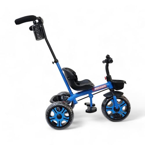 Image of MEKASHI T-002MW Plug N Play Kids Trike /Baby Tricycle with Parental Control, Storage Basket, Bell, Water Bottle w /Holder, Seat Belt, 12 to 48 Months, Load Upto 35Kg, Heavy Guage Steel Frame, Blue