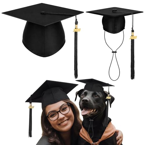 Velmitten Graduation Cap Set Includes Adult and Pet Caps Dog Graduation Cap with 2026 Tassel for Adult Pet Grad Costume Dogs Cats Photo Prop Holiday Party Accessory (Black)
