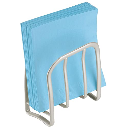 mDesign Modern Metal Steel Paper Napkin Holder for Kitchen Countertops, Dinner/Picnic Tables - Indoor & Outdoor Use, Storage and Organization for Multiple Sizes - Satin