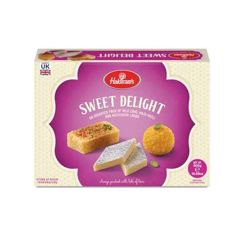Haldirams Sweet Delight 300g | Assorted Indian Sweets (Motichoor Ladoo Milk Cake and Kaju Katli) | Festive Treat | Authentic Taste | Ready to Eat