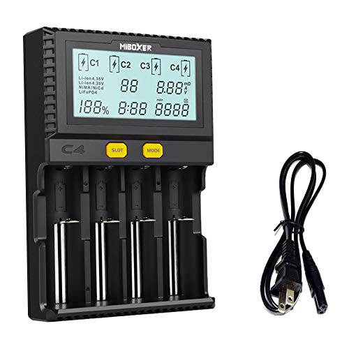 Miboxer 18650 Battery Charger for Rechargeable AA Batteries AAA IMR 20700 21700 26650 Lifepo4 Ni-MH Intellicharger, 4 Bay