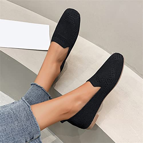 CsgrFagr Ladies Fashion Square Toe Knit Hollow Out Breathable Flat Soft Sole Casual Shoes Swim Suit Cover up Women (Black, 8)4