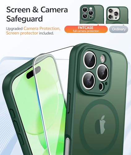 Image of FNTCASE for iPhone 16 Pro Max Case: [Compatible with Magsafe] Translucent Matte Cases with [Full Camera Protection] [Screen Protector] Military Grade Shockproof Protective Phone Cover - Green