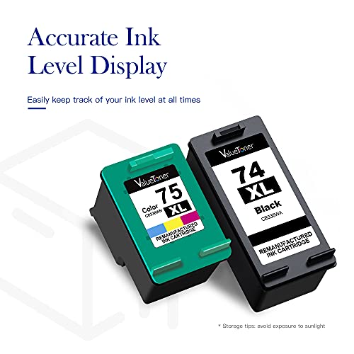 Valuetoner Remanufactured Ink Cartridge Replacement For Hp 74Xl & 75Xl High Yield Cc634Bn Cb336Wn Cb338Wn For Deskjet D4260 D4280 D4360 Printer (1 Black, 1 Tri-Color) 2 Pack #TOP3