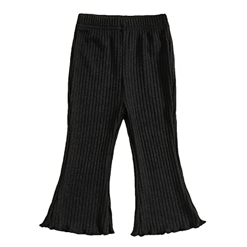 Kids Girl Soft Flare Pants Ribbed Wide Leg Elastic Waist Solid Color Stretchy Joggers Loose Trendy Casual Trousers4