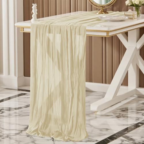 Käsetuch Tischläufer Beige, 300 x 90 cm Boho Gaze Cheesecloth Tischläufer für Hochzeit, Party, Babyparty, Brautparty Küche Tisch Dekoration