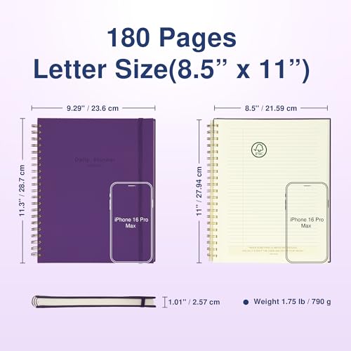 undated daily planner to do list hourly schedule 2027 2026 2025 calendar amp holiday habit tracker 180 pages letter size 8534 x 1134 sheets hardcover wire-o spiral bound notebook indigo