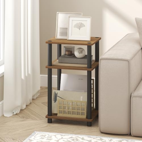 Image of Furinno JUST Toolless 3-Tier Side Table, Open Shelf End Table, Warm Walnut | Soft-Corner, Night Stand, Bedside Table, for Living Room, Bedroom, Bathroom