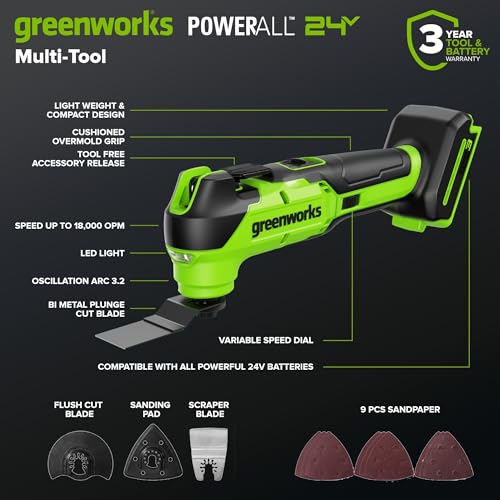 Image of Greenworks 24V Brushless 2PCS Cordless Brushless Power Tool Combo Kit, include 310 in-lbs Drill Driver, 18,000 OPM Multi Tool, 2 x 2Ah Batteries and Charger