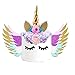 JANOU Unicorn Cake Topper Set Gold Glitter Unicorn Horn Flower Eyelashes with Colorful Wings Cake Decoration for Birthday Wedding Christmas Party Suppliers