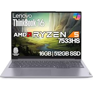 Lenovo ThinkBook 16 G7 – Laptop empresarial de 16 pulgadas, FHD+, AMD Ryzen 5 7533HS, 16 GB DDR5, 512 GB NVMe, WiFi 6 + BT, RJ-45, HDMI, lector de huellas dactilares, cámara web HD, Win 11 Pro