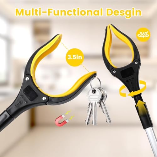 Image of HOME CUBE Foldable Reacher Grabber Tool with Magnetic Tip, Folding Trash Pick Up Stick, 360 Rotating Anti-Slip Jaw 3.5 inch Wide Claw, Long Reach Pickup Stick for Elderly, Disabled, Home, Garden