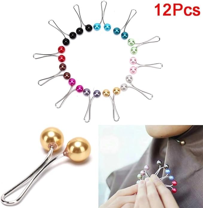 Image of 12pcs Multicolor Headscarf Pearl Pins Clips- U Shape Lady Muslim Scarf Shawl Clips-Scarf Shawl Clips Scarf Brooches Pin Jewelry Accessories-Women's Brooches and Pins(4Black&4White&4Gold)