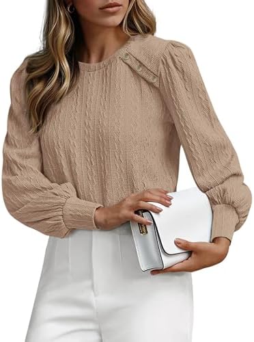 KIRUNDO Long Sleeve Shirts For Women 2025 Fall Trendy Textured Knit Going Out Tops Casual Dressy Crewneck Work Blouse Tunic