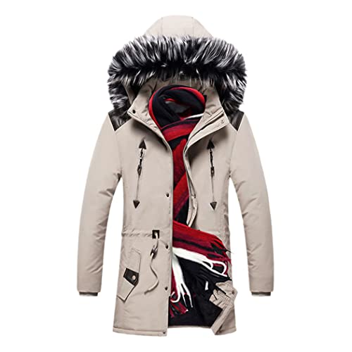 Manteau d'hiver long homme Haitpant contre le vent et le froid : parka chaude kaki XL à poches
