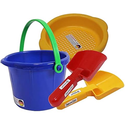 Spielstabil Toddler Sand Toys Bundle - Small Pail, Small Sieve and 2 Small Scoops (Colors Vary - Made in Germany) Cover