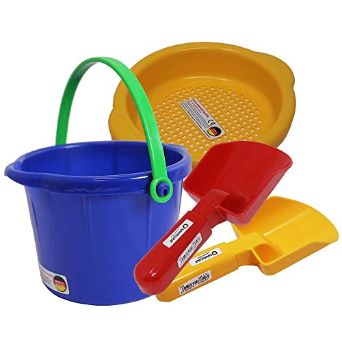 Spielstabil Toddler Sand Toys Bundle - Small Pail, Small Sieve and 2 Small Scoops (Colors Vary - Made in Germany)