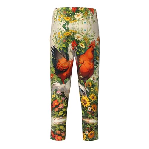 Pajama Pants Pajama Bottoms with Elastic Waistband Sleepwear Lounge Pants, Rooster Sunflowers2