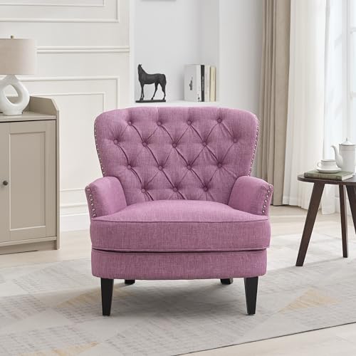 Sillón con tapizado vintage rosa y patas de madera miniatura 3
