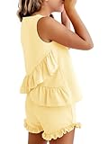 Haloumoning - Conjunto de ropa para niña, con top de tirantes con volantes y shorts, de verano, monocolor, lindo, conjuntos de ropa, casual, de dos piezas, conjuntos, amarillo, 3-4 años
