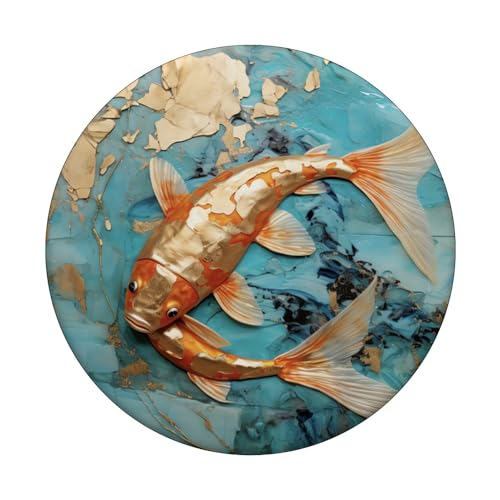 Radiant Ripples Kintsugi Echoes with Golden Koi PopSockets Swappable PopGrip, Black - Image 3