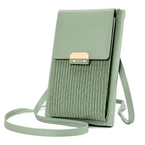 Aucuu Bolso de Teléfono Móvil para Mujer, Cartera Movil Cuero PU Bolso para Movil, Mini Bolso Bandolera con Correa Ajustable, Verde
