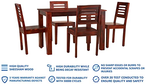 Image of Amazon Brand - Solimo Solid Sheesham Wood Tuvalu 4-Seater Dining Table with 4 Chairs | Durable Wooden Furniture for Dining Room, Kitchen & Home (Honey Finish)