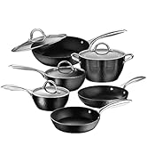 ＣＯＯＫＳＭＡＲＫ 鍋・フライパンミックスセット IH対応 ダイヤモンドコート ガラス鍋蓋付 キラキラな光沢感 10件セット ブラック