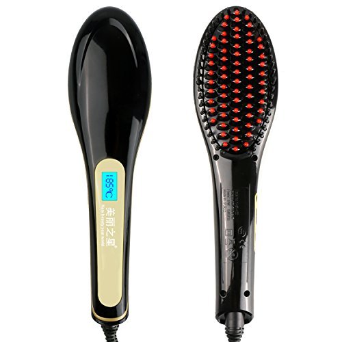 ChiTronic Women Hair Quick Straightener Electric Ceramic Rebonding Comb Brush Head Massager, °F/°C LCD Accurate Temperature Control (U.S. Plug, Black)