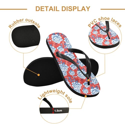 Floral Chinese Style Flip Flop Sandal for Women Men, Casual Beach Slippers Indoor Outdoor XS3