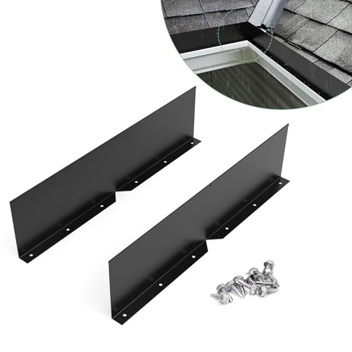 Memrita Gutter Valley Splash Guards Roof Rain Diverter,Aluminum Rain Diverter Roofing Gutter Guards,Bendable fits any corner,Suitable for Most Residential Flat Tile Roof Corners (Black 2pcs)