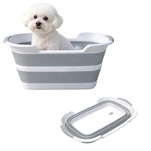 Cafgernt Collapsible Pet Bathtub, Foldable Bathing Tub with Drainage Hole for Puppy Small Dogs & Cats, Multifunctional Washtub for Laundry Basket, Storage Organizer, Camping Sink