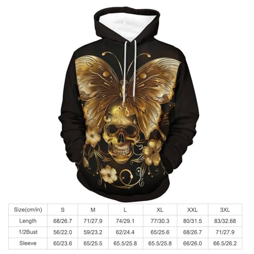 Sweatshirt Pullover Papillon Doré Crâne au Design Graphique Contrasté - 3