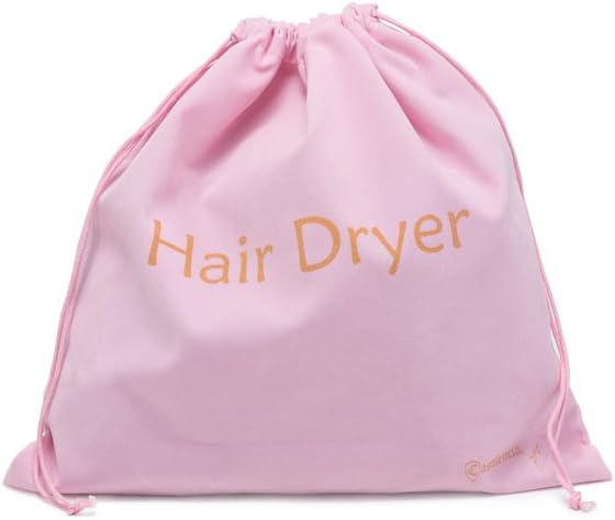 Extra Large 13.5 x 13.5in Girly Pink Drawstring Velvet Hair Dryer Bag- Gift- Ideal Storage For Curling Irons, Straighteners,Toiletry, and Brushes - Airbnb, Yoga Class, Gym Organizer Bag