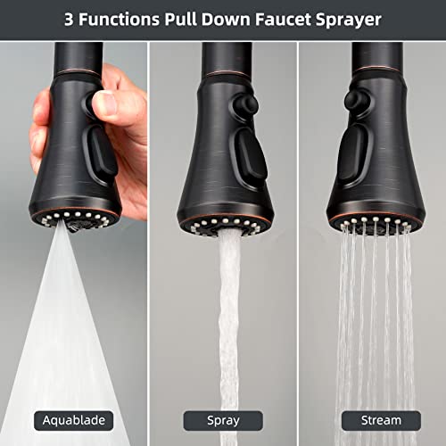 Pull Down Spray Head For Kitchen Faucet, 3-Function Kitchen Sink Spray Nozzle With 10 Adapters, Faucet Head Replacement Compatible With Moen, American Standard, Delta, Kohler Faucets,Oil-Rubbed Bronze #TOP1
